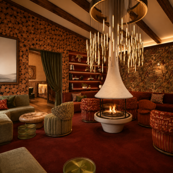 Beautifully designed lounge with ski challet vibes