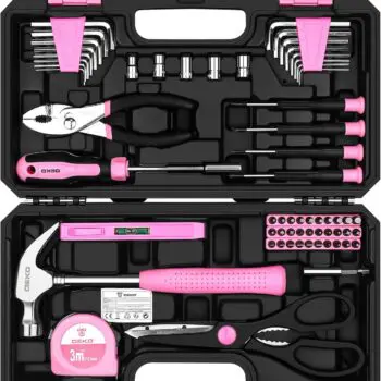 Deko Pink Tool Kit including hammer, screwdrivers, plyers, Allen keys and more