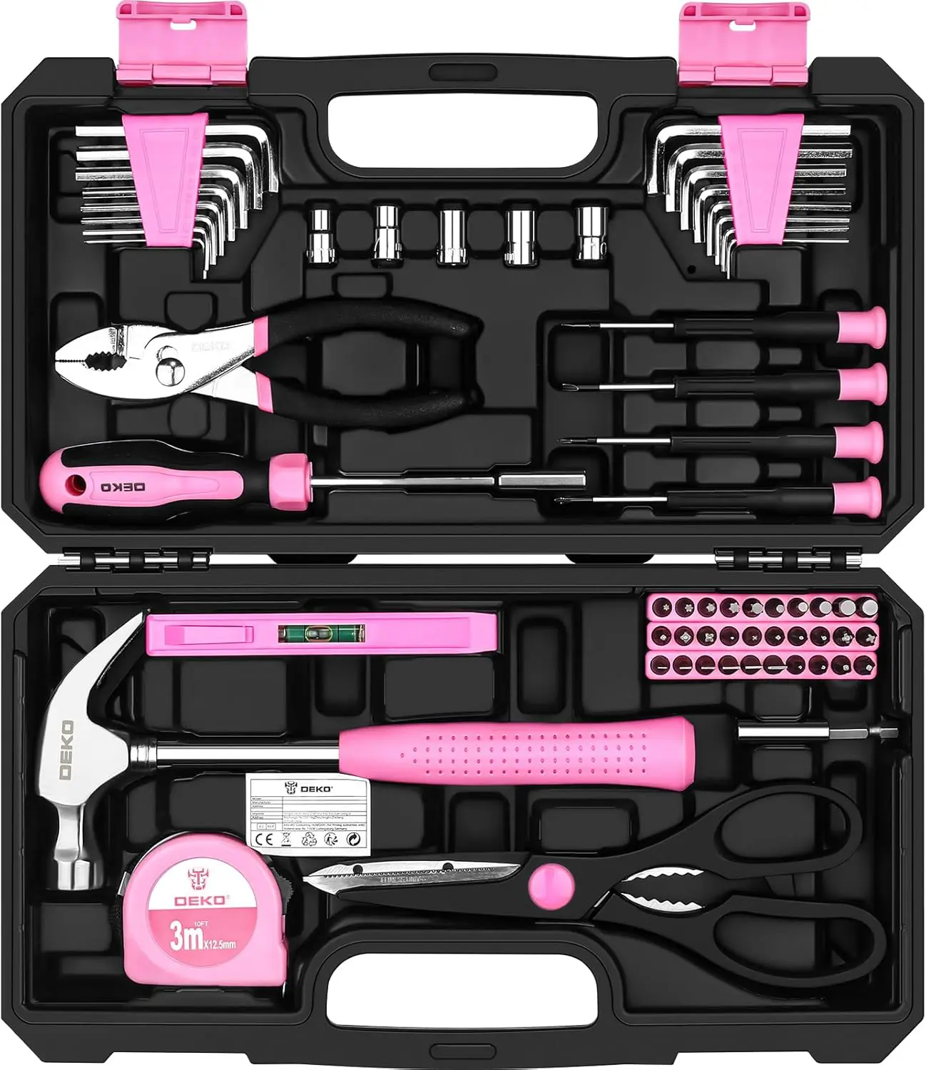Deko Pink Tool Kit including hammer, screwdrivers, pliers, Allen keys and more