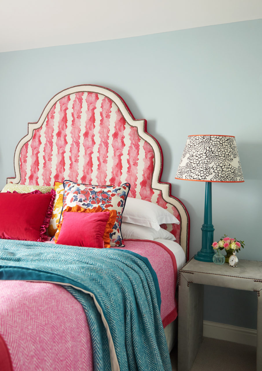 Beautiful upholsted decorative headboard on a bed"