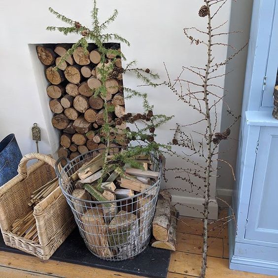 Styling foraged finds from a walk. Branches styled in a living room