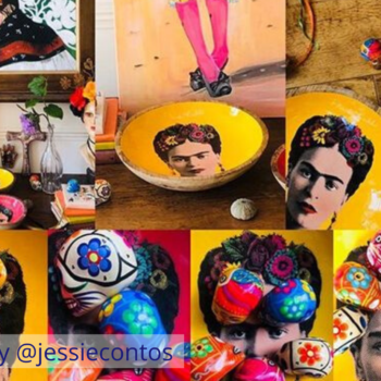 How to add colour to your home. Collage of brightly coloured Frida Kahlo images