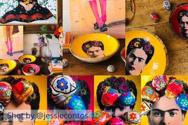 How to add colour to your home. Collage of brightly coloured Frida Kahlo images