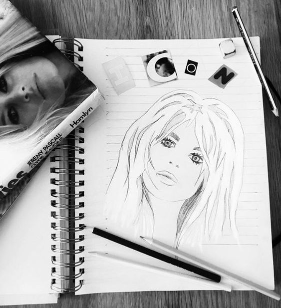 19 creative ways to use paper. Pencil sketch of Bridget Bardot in an open sketch book