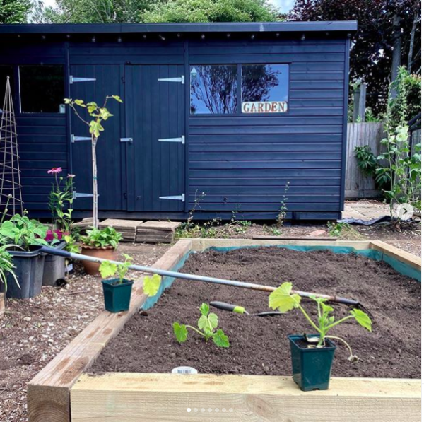 My happy place. Garden makeover featuring a vegetable patch and grey painted shed.