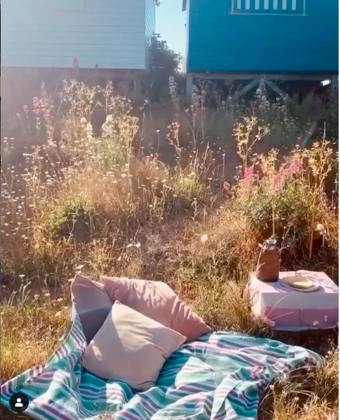 Beautiful shot of outdoor scatter cushions in evening golden hour light.