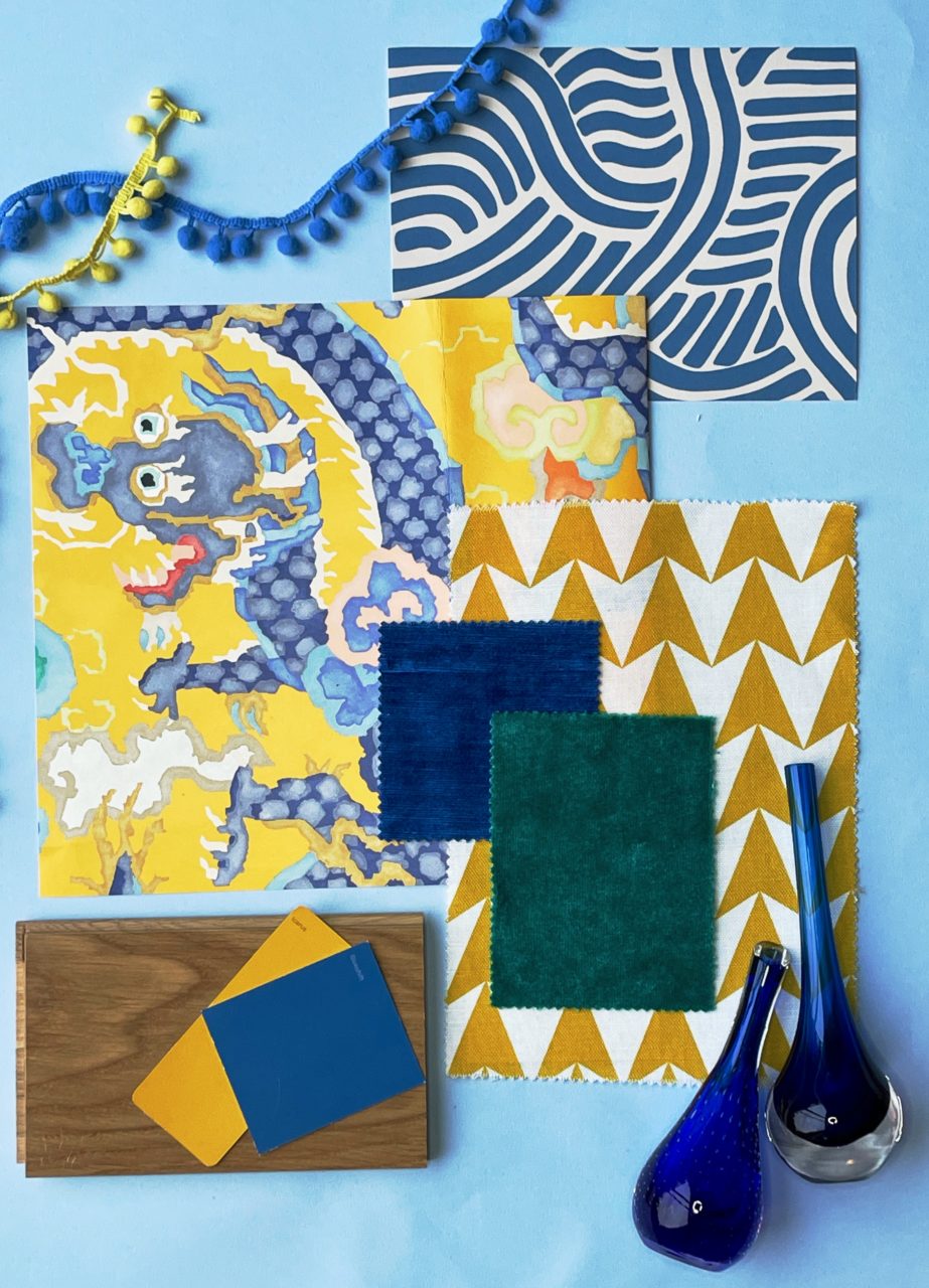 Bold yellow and blue moodboard 