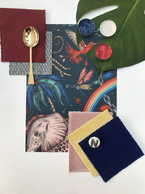  Bold Brights MoodBoard for perfect room decorating with elephants 