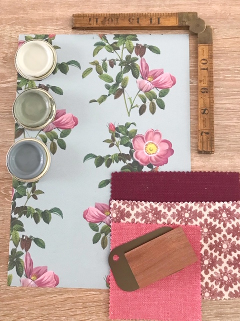 Moodboard featuring floral wallpaper from Milola designs