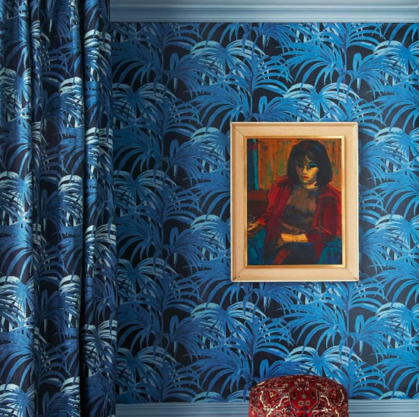 Image of Azure blue palm leaves wallpaper by House of Hackney