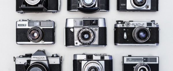 A group of vintage cameras used by professional photographers when shooting with interior stylist