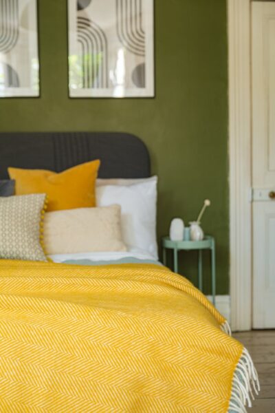 Yellow Wildweave blankets styled by The BRitish Blanket COmany