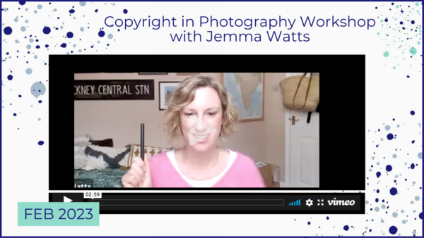 Video screen showing Jemma Watts on the Inside Stylists workshop talking all about copyright laws in interior photography