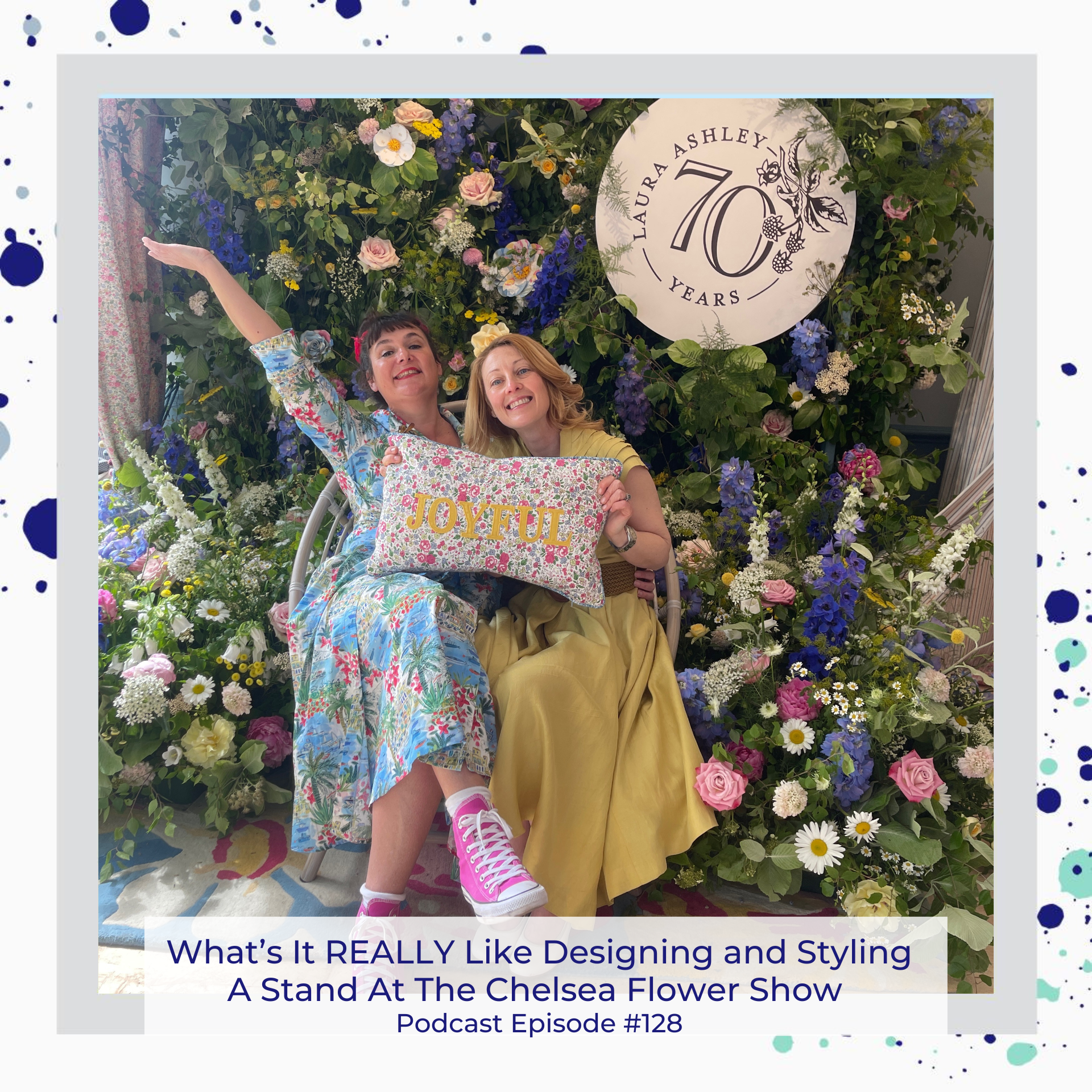 Claire Morgan and Dilly Orme on the Laura Ashley Stand at the Chelsea Flower Show 