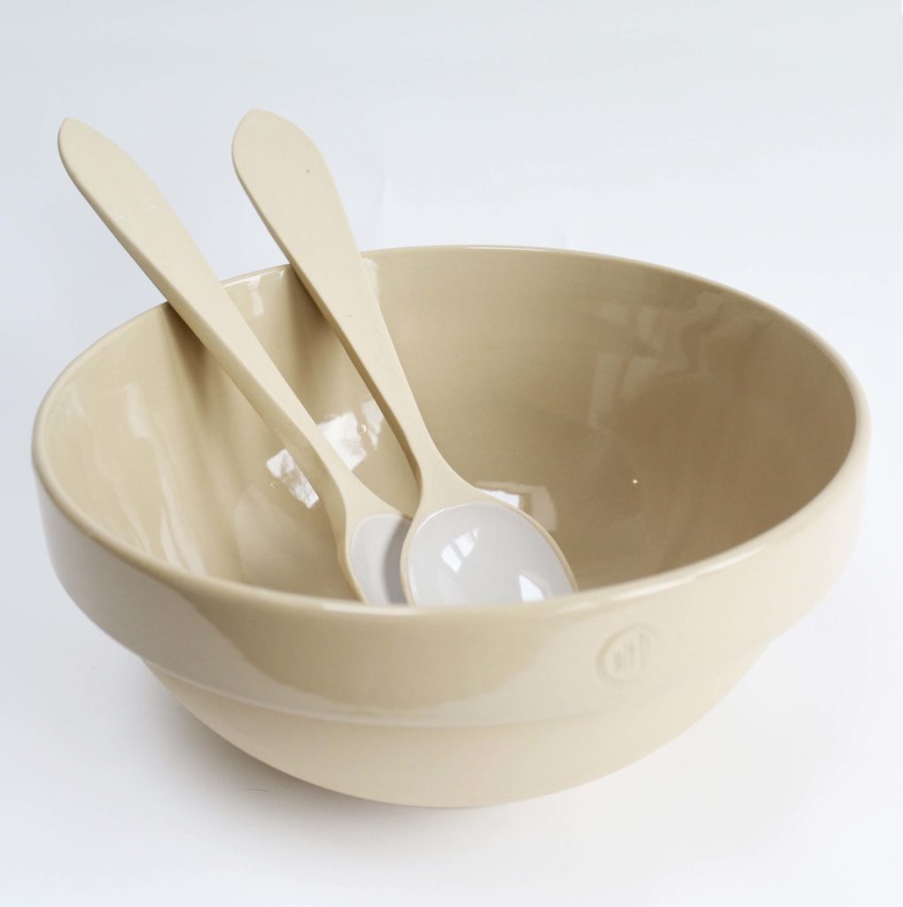 Stoneware Bowl and Serving Spoons