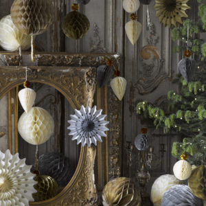 Talking Tables – Decadent Decs – Metallic snowflakes and honeycombs – Christmas lifestyle – Portrait 