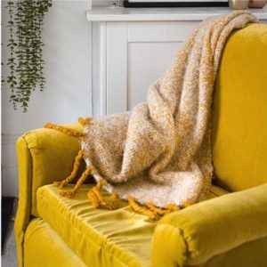Yellow Velvet Chair with Throw 